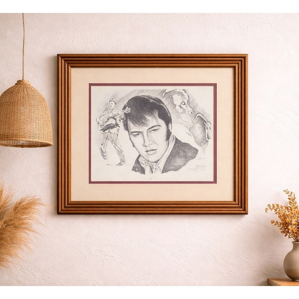 VTG Cecil Highley Louisville KY Elvis Presley Signed Framed Wall Art 80's 16x13"